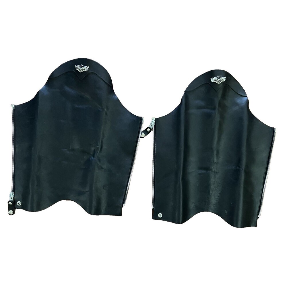 FREEDOM Leather Gaiter Motorcycle Half Chaps Sz L Black Silver Harley Eagle USA